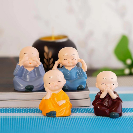Shivvalik Tiny Buddha Monk Collection: Set of 4 Multicolored Decorative Figurines