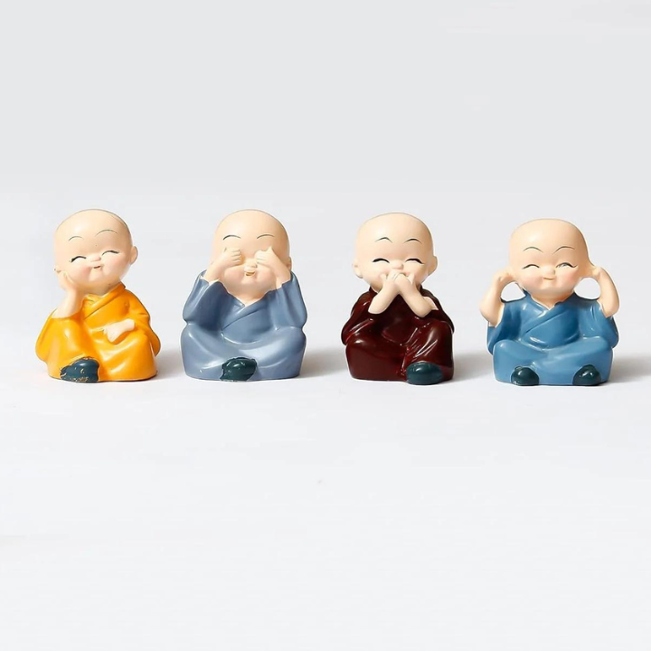 Shivvalik Tiny Buddha Monk Collection: Set of 4 Multicolored Decorative Figurines